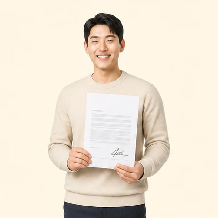 출퇴근 장기렌트카 서면 견적서를 들고 있는 고객